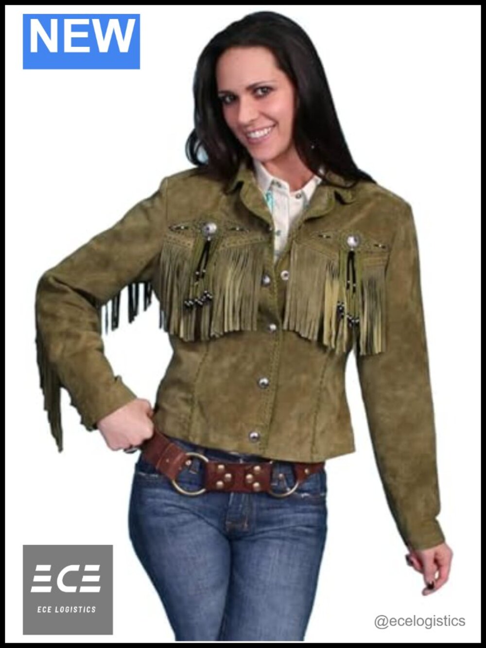 Women's Fringe Beaded Western Jacket Snap Placket Long Sleeve